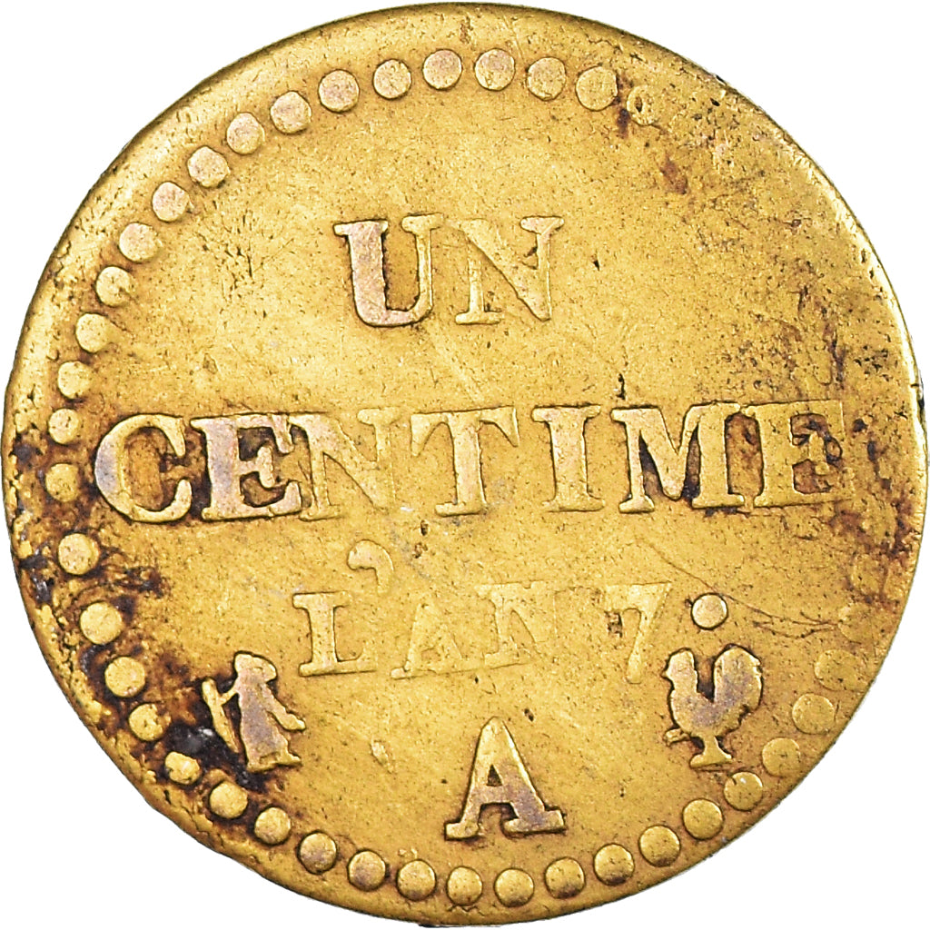 Monnaie, France, Dupré, Centime, AN 7, Paris, Doré, TTB, Bronze, Gadoury:76