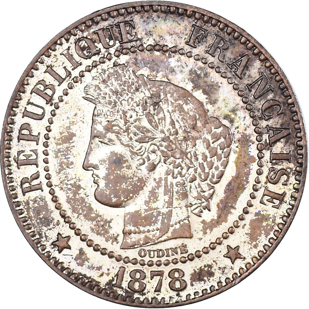 Moneta, Francja, Cérès, 2 Centimes, 1878, Paris, Argenté, AU(55-58)