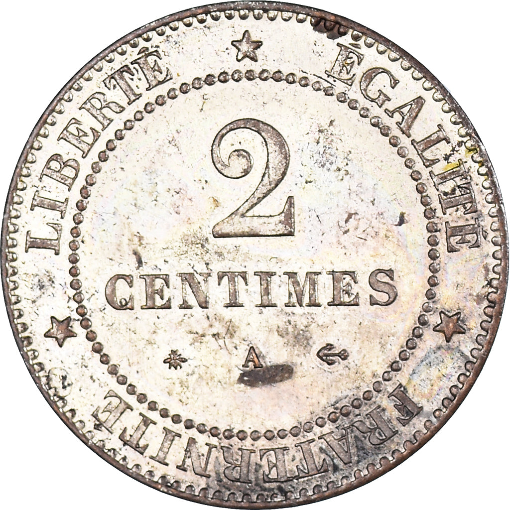 Moneta, Francja, Cérès, 2 Centimes, 1878, Paris, Argenté, AU(55-58)