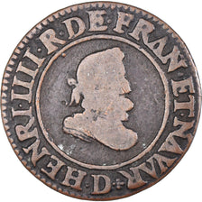 Moneda, Francia, Henri IV, Double Tournois, 1607, Lyon, BC+, Cobre, CGKL:202A