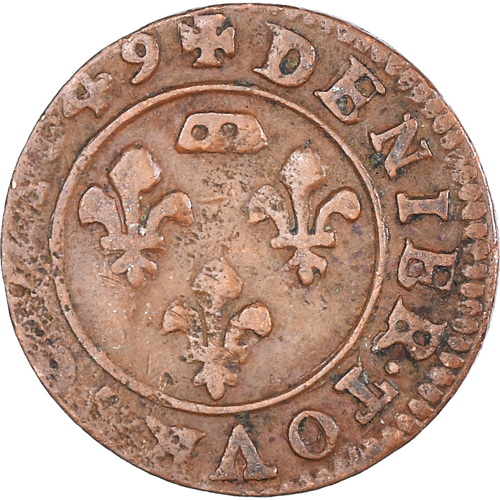 Monnaie, France, Gaston d'Orléans, Denier Tournois, 1649, Trévoux, TTB