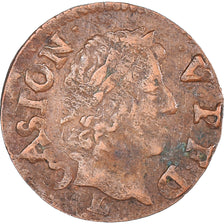 Moneda, Francia, Gaston d'Orléans, Denier Tournois, 1654, Trévoux, BC+, Cobre