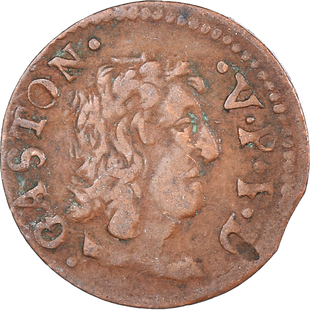 Monnaie, France, Gaston d'Orléans, Denier Tournois, 1651, Trévoux, TB+