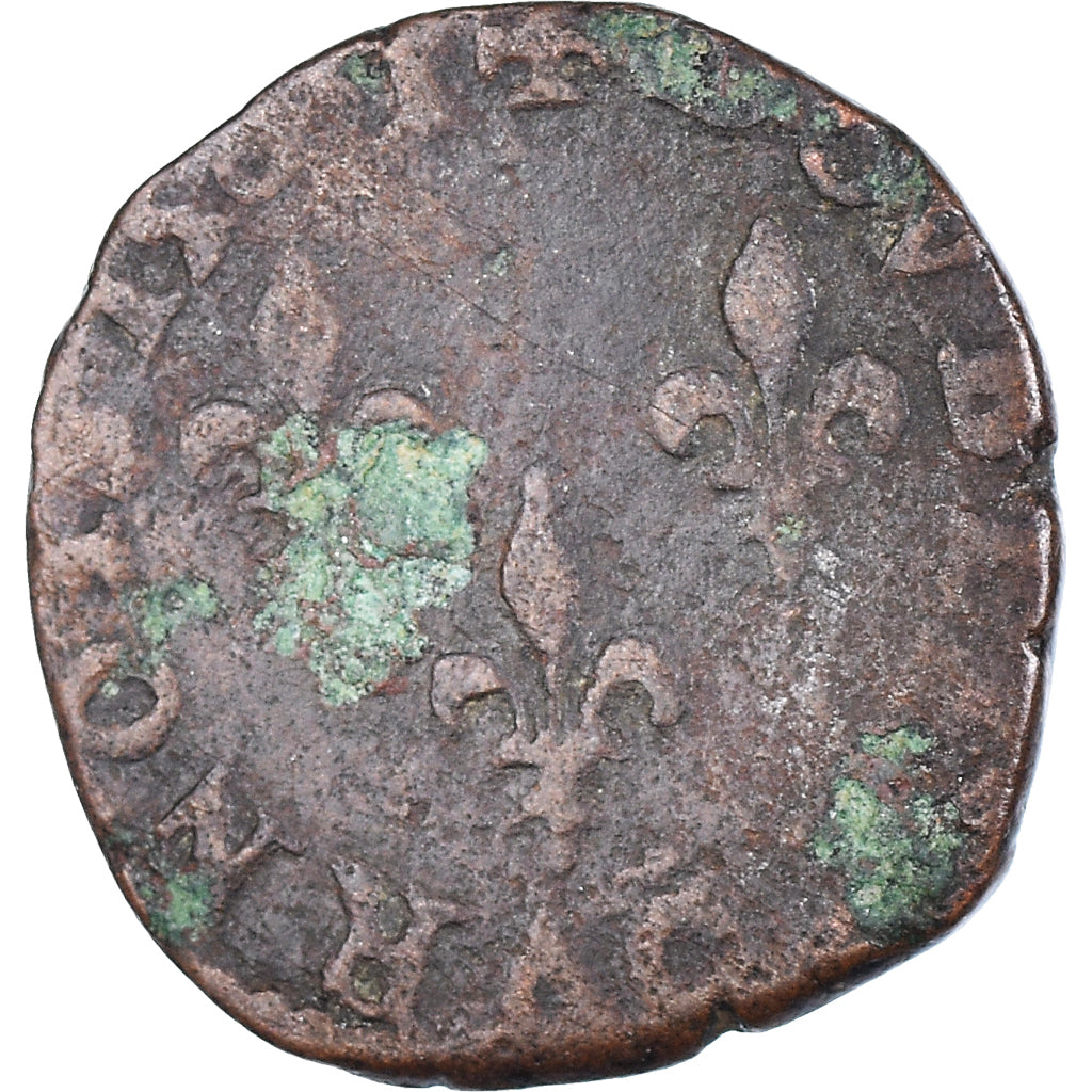 Moneda, Francia, Henri III, Double Tournois, 158[?], Poitiers, BC+, Cobre