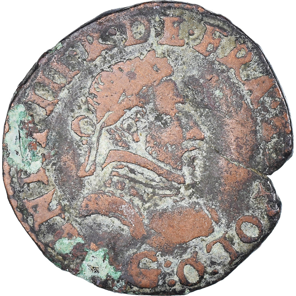 Moeda, França, Henri III, Double Tournois, 1581, Poitiers, VF(20-25), Cobre
