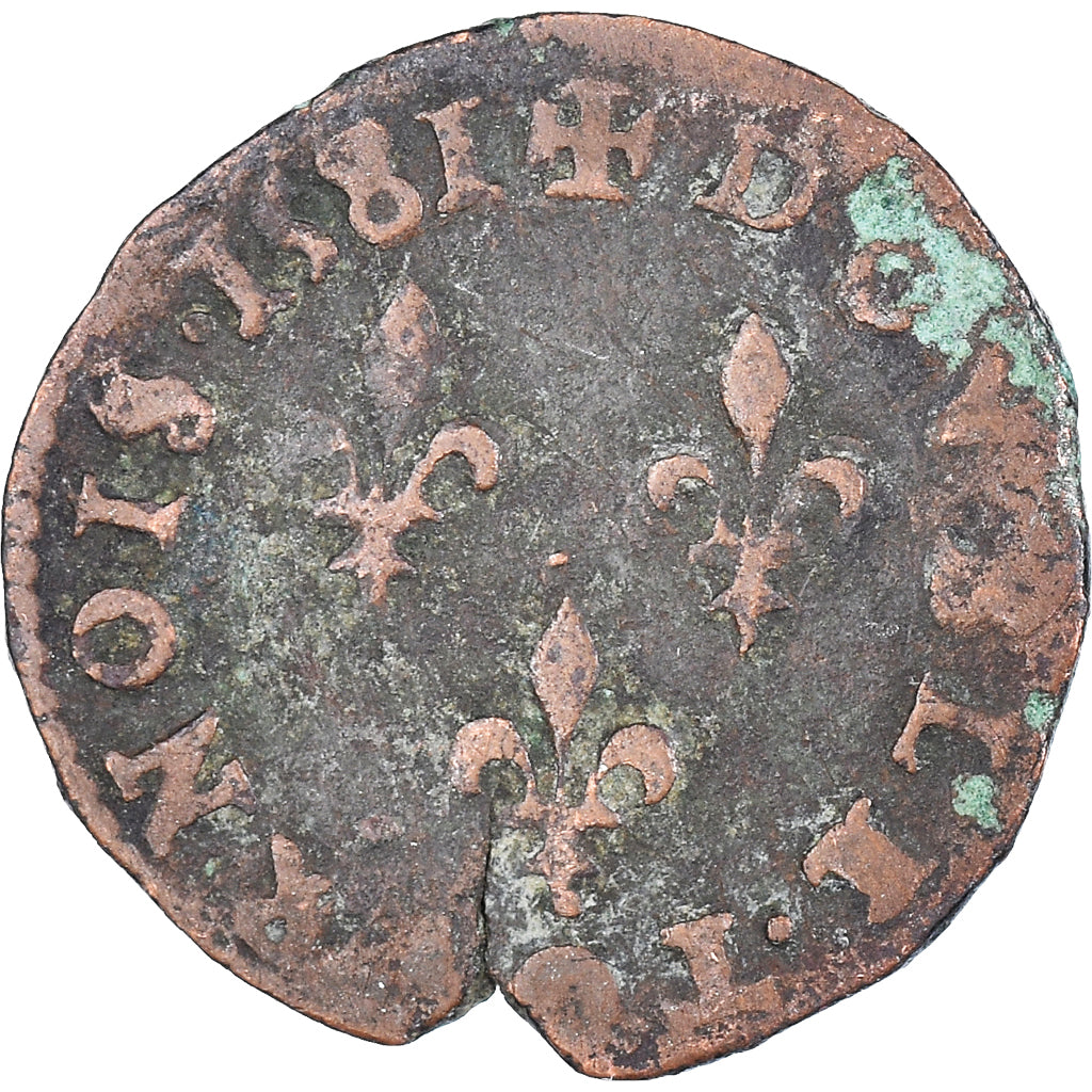 Moeda, França, Henri III, Double Tournois, 1581, Poitiers, VF(20-25), Cobre