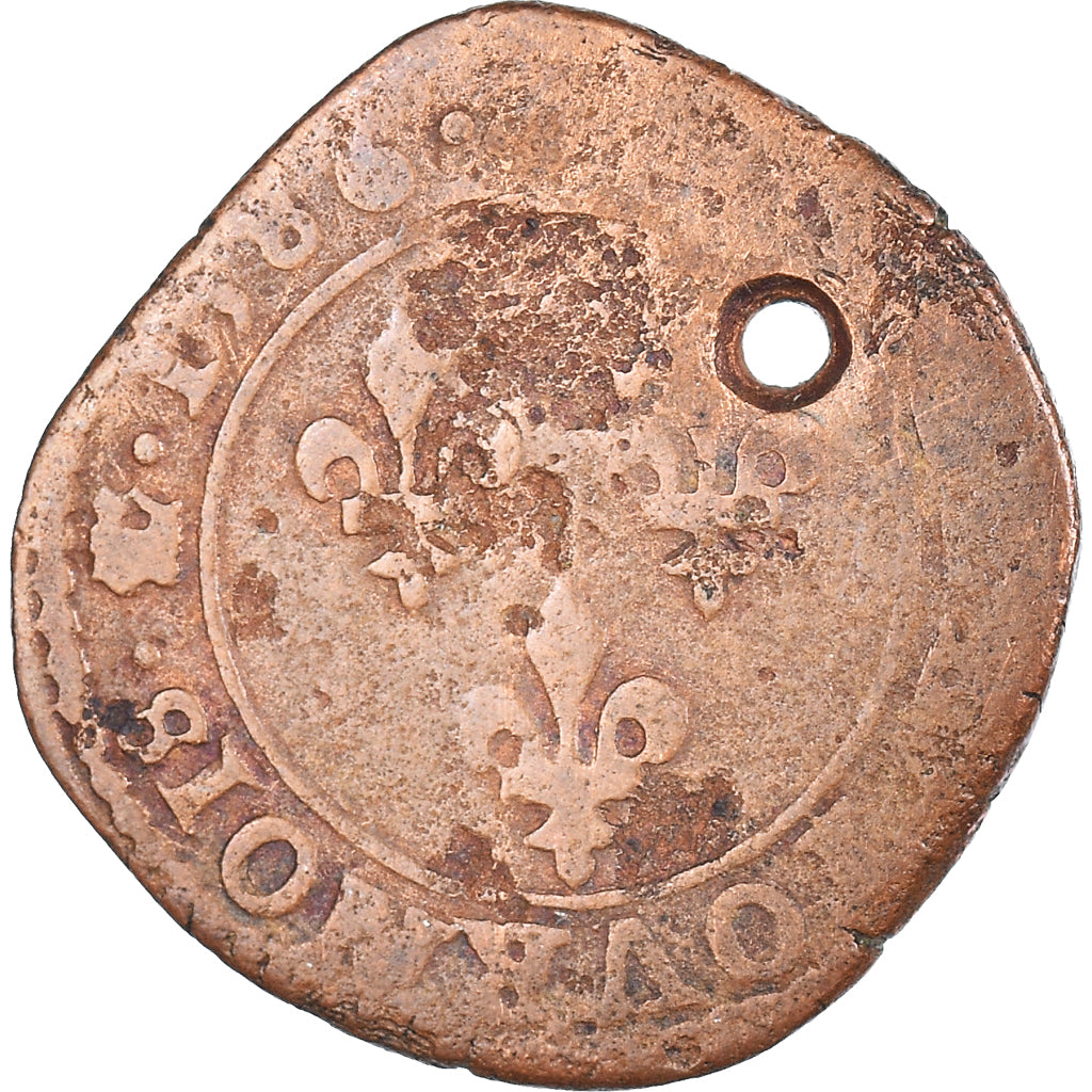 Moneda, Francia, Henri III, Double Tournois, 1586, Saint-Lô, percée, BC+