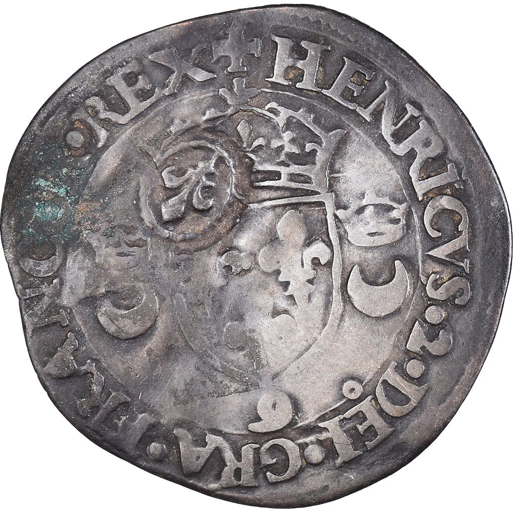 Coin, France, Henri II, Douzain aux croissants, 1550, Rennes, contremarqué lis