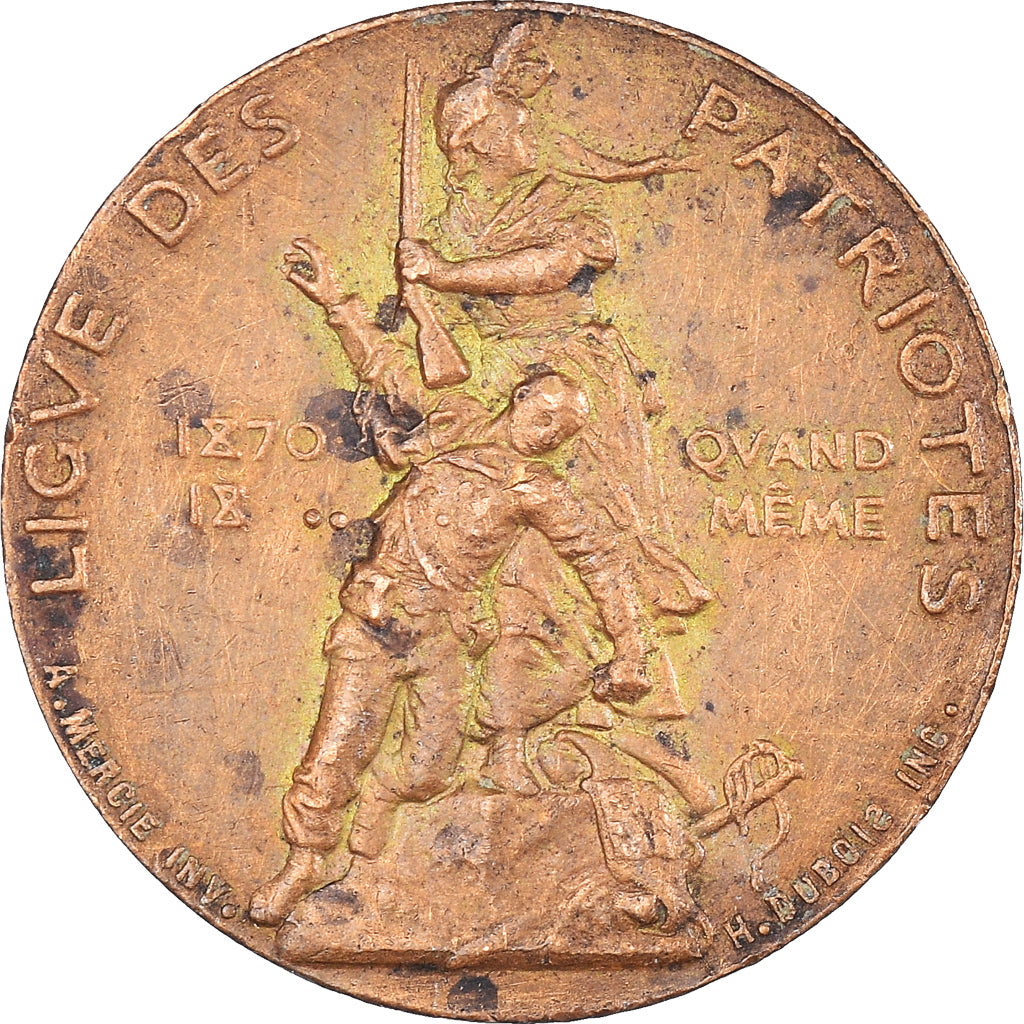 França, Token, Ligue des Patriotes, 1882, Mercié, AU(55-58), Bronze