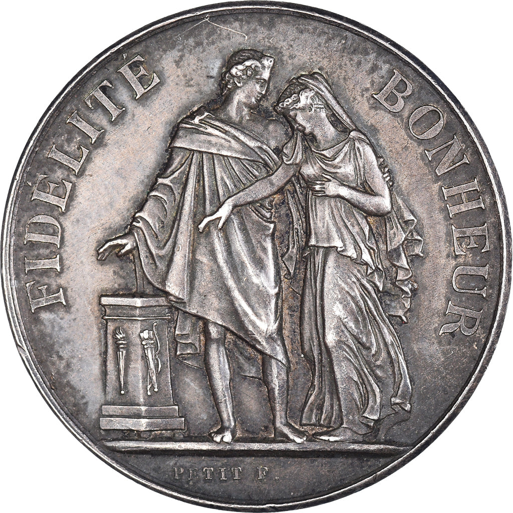 França, medalha, Mariage, Fidélité Bonheur, 1909, Petit, AU(50-53), Prata