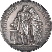 França, medalha, Mariage, Fidélité Bonheur, 1909, Petit, AU(50-53), Prata