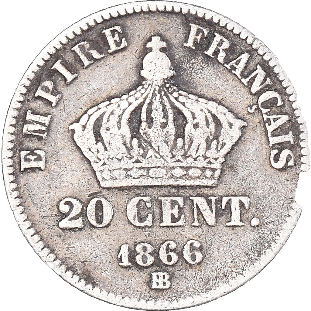 Moneta, Francia, Napoleon III, 20 Centimes, 1866, Strasbourg, MB+, Argento
