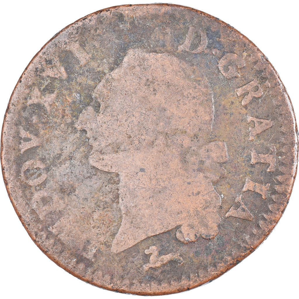 Moeda, França, Louis XVI, Sol, F(12-15), Cobre, Gadoury:350