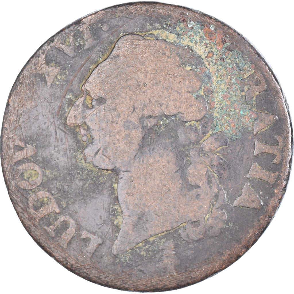 Moeda, França, Louis XVI, Sol ou sou, Sol, 178[?], Paris, VF(20-25), Cobre