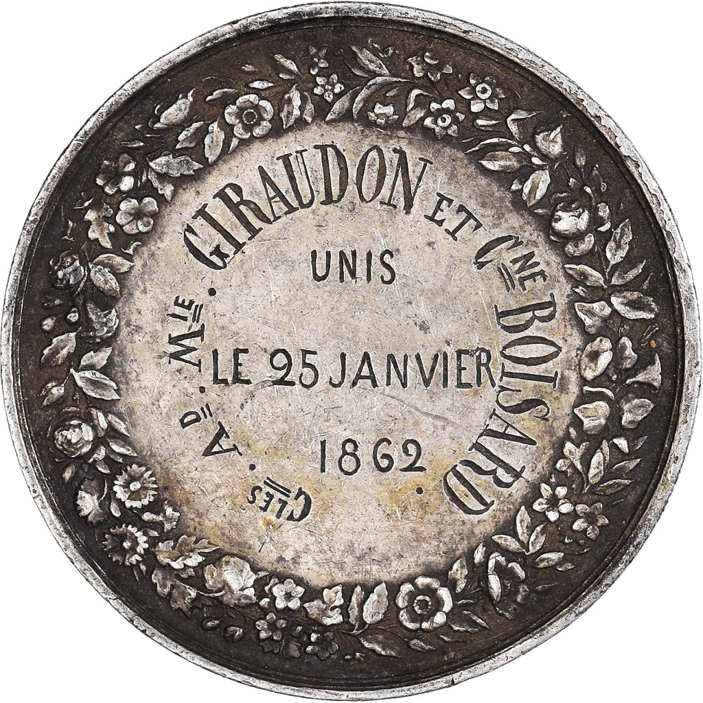 France, Medal, Médaille de mariage, 1862, AU(50-53), Silver