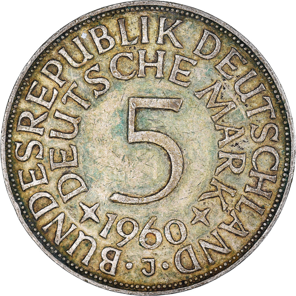 Moneta, GERMANIA - REPUBBLICA FEDERALE, 5 Mark, 1960, Hamburg, BB, Argento