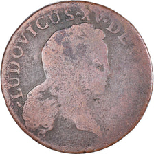 Monnaie, France, Louis XV, 1/2 Sol au buste enfantin, 1720, Rouen, B+, Cuivre