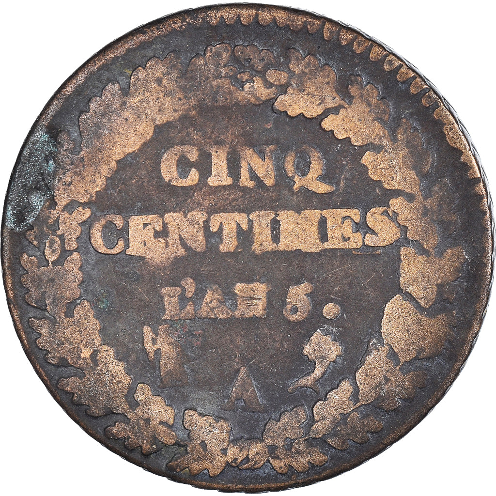 Coin, France, Dupré, 5 Centimes, AN 5, Paris, VF(20-25), Bronze, KM:640.1