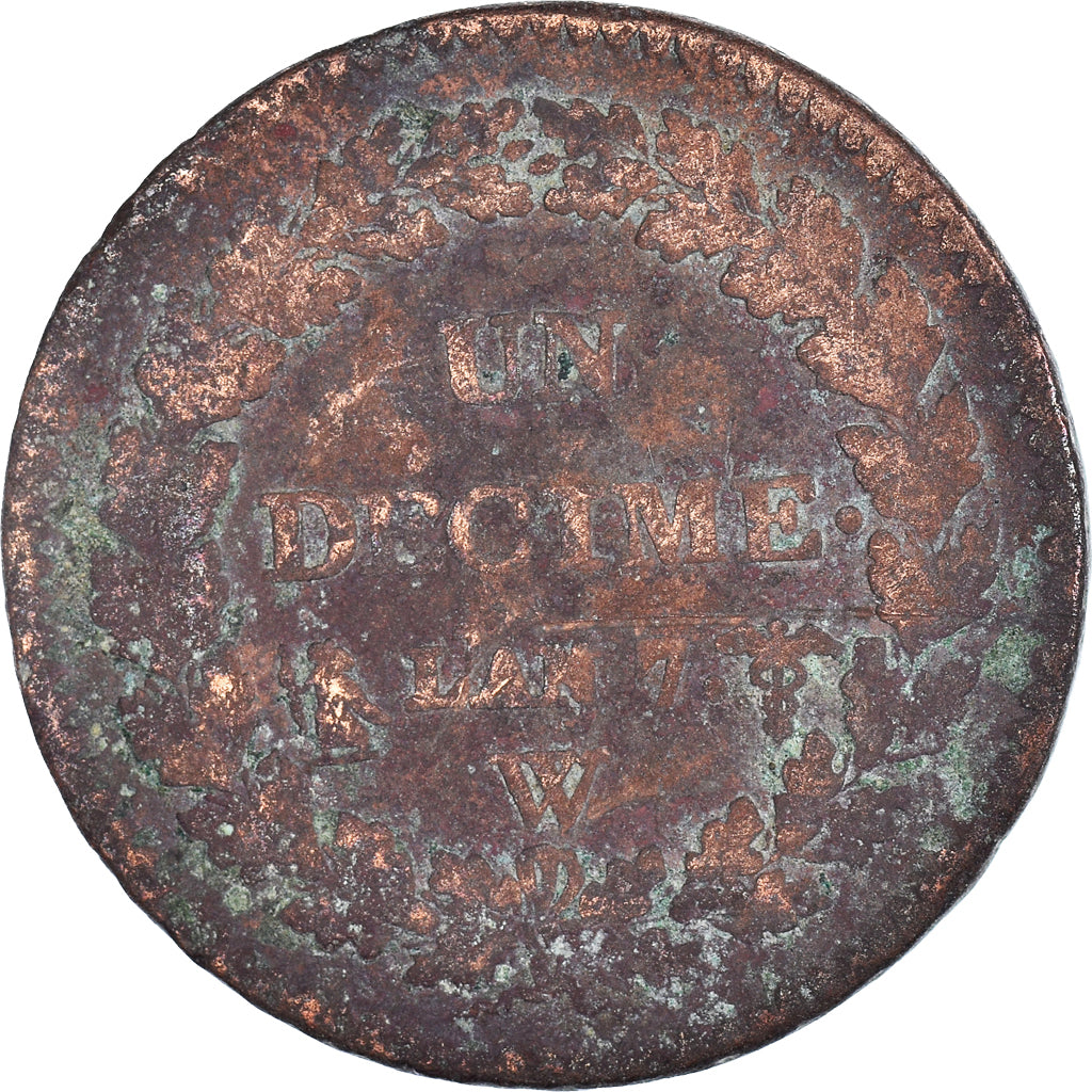 Moneta, Francia, Dupré, Decime, AN 7, Lille, B+, Bronzo, KM:644.11, Gadoury:187