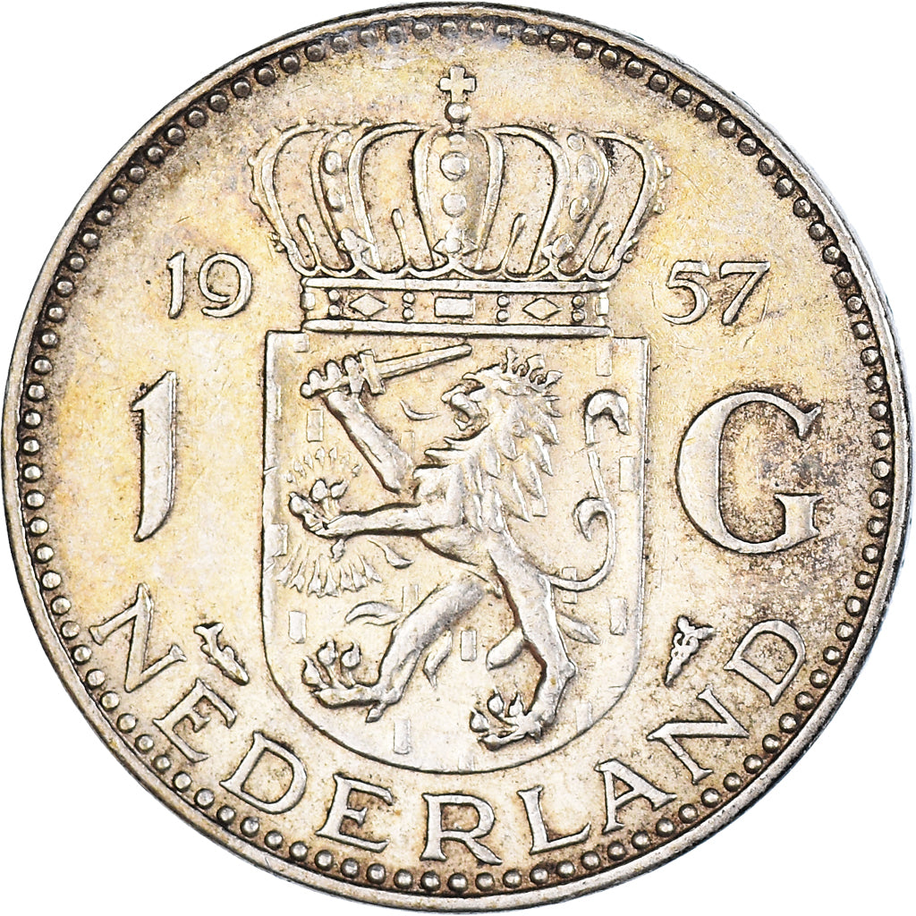 Coin, Netherlands, Juliana, Gulden, 1957, Utrecht, EF(40-45), Silver, KM:184