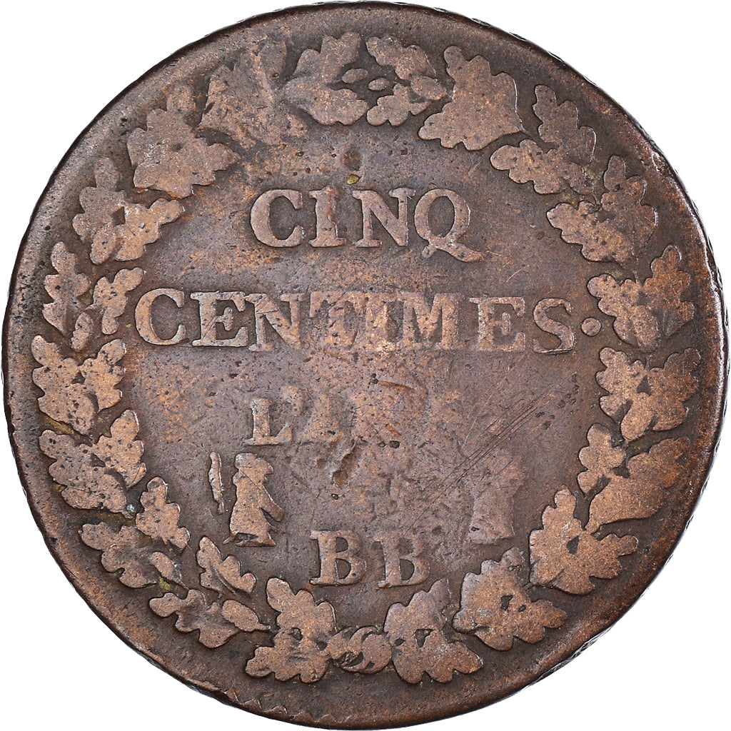 Moneta, Francia, Dupré, 5 Centimes, AN 5, Strasbourg, MB+, Bronzo, KM:640.4