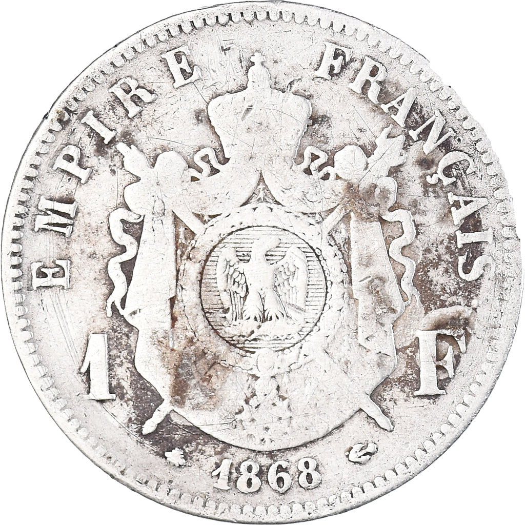 Moeda, França, Napoleon III, Franc, 1868, Paris, VF(30-35), Prata, KM:806.1