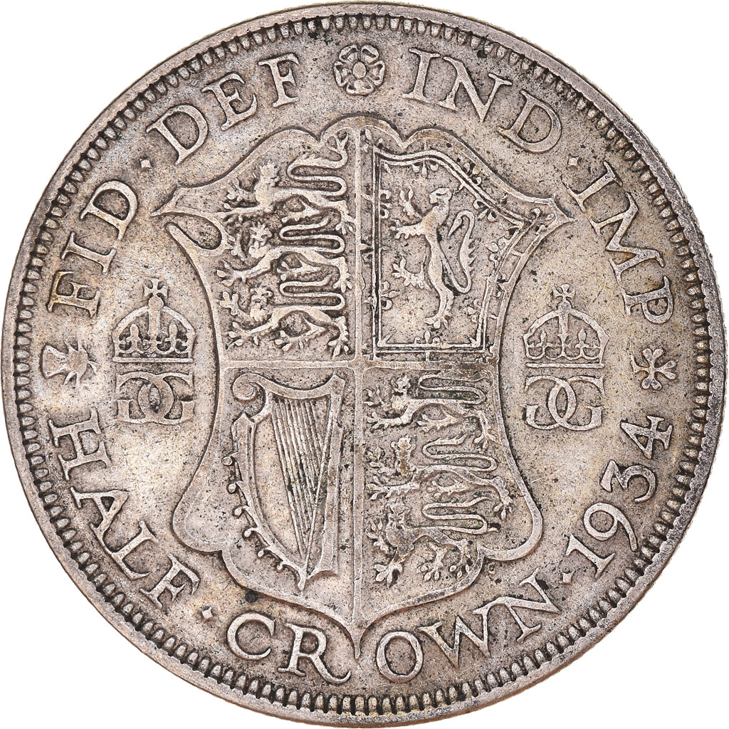 Moneda, Gran Bretaña, George V, 1/2 Crown, 1934, BC+, Plata, KM:835, Spink:4037