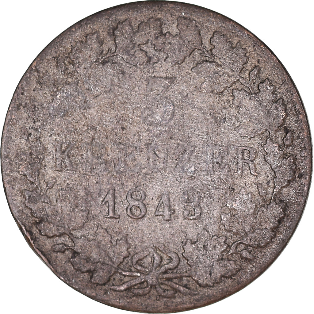 Moneda, Estados alemanes, WURTTEMBERG, Wilhelm I, 3 Kreuzer, Groschen, 1843