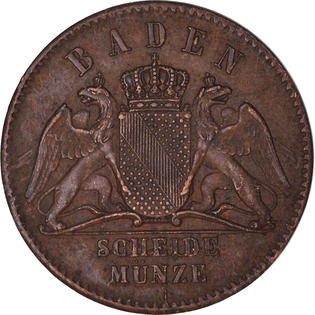 Coin, German States, BADEN, Friedrich I, 1/2 Kreuzer, 1861, AU(50-53), Copper