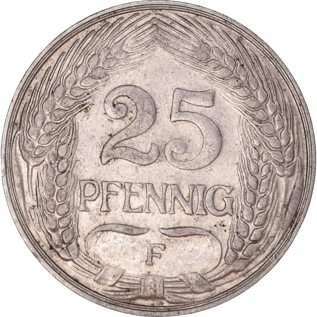 Coin, GERMANY - EMPIRE, Wilhelm II, 25 Pfennig, 1909, Stuttgart, AU(50-53)