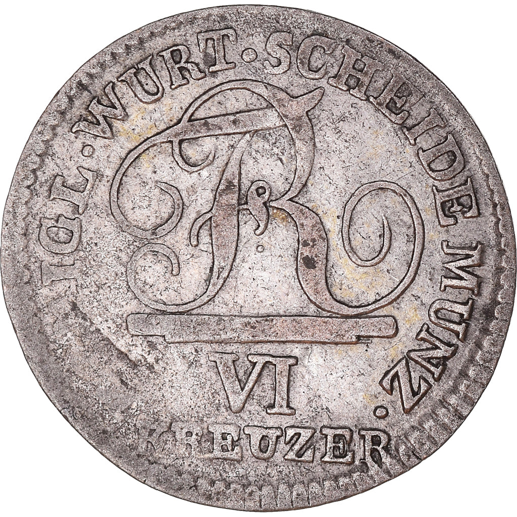 Moneta, Stati tedeschi, WURTTEMBERG, Friedrich I, 6 Kreuzer, 1809, BB, Argento