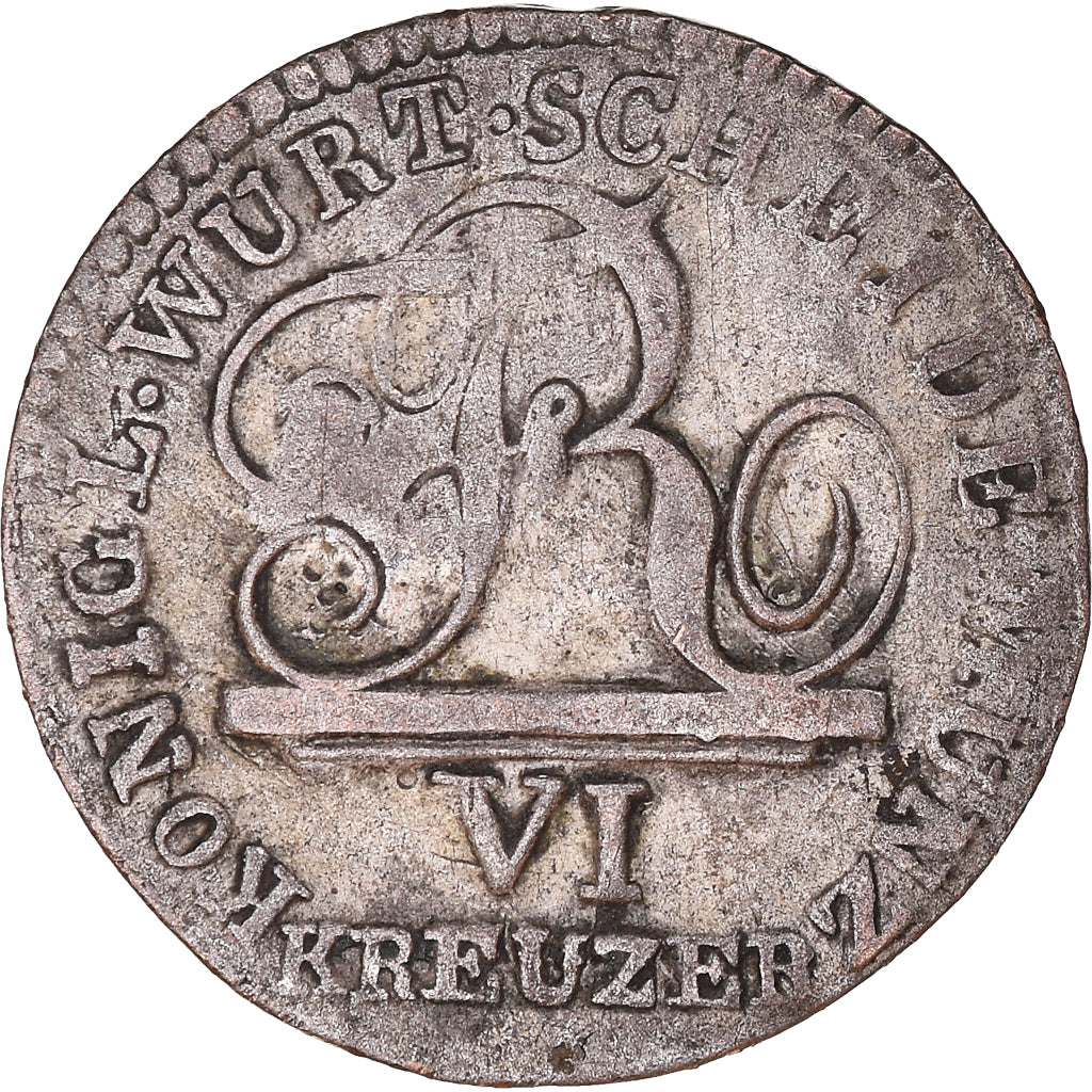Moeda, Estados Alemães, WURTTEMBERG, Friedrich I, 6 Kreuzer, 1808, VF(30-35)