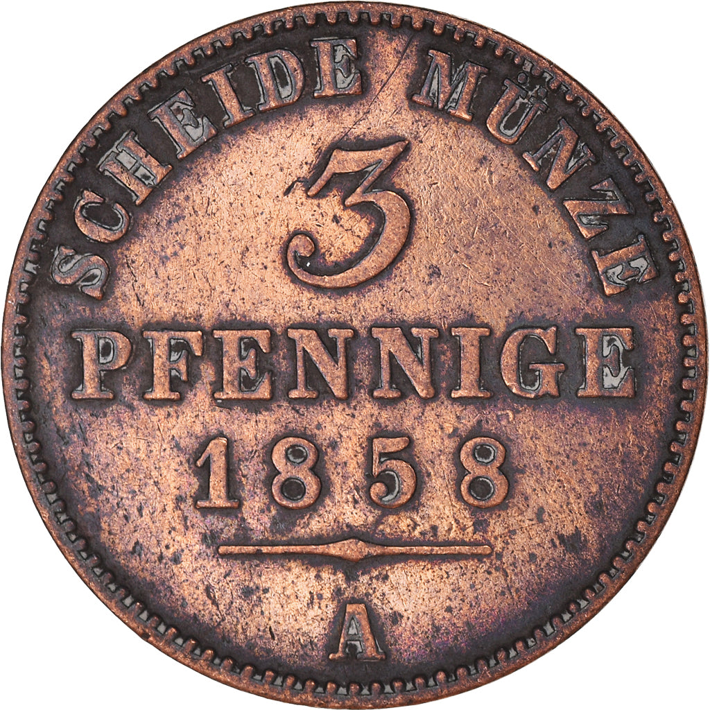 Monnaie, Etats allemands, PRUSSIA, Friedrich Wilhelm IV, 3 Pfennig, 1858