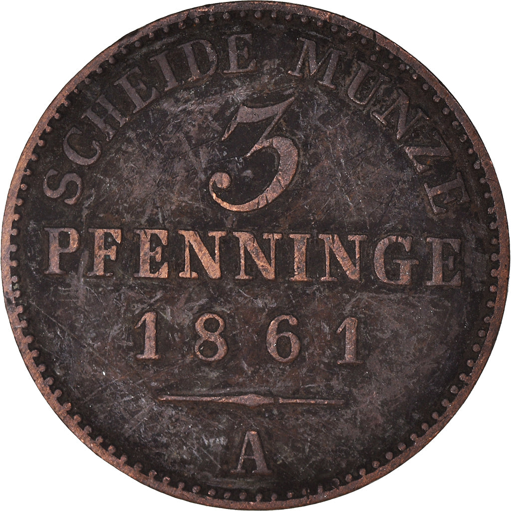 Coin, German States, PRUSSIA, Wilhelm I, 3 Pfennig, 1861, Berlin, VF(30-35)