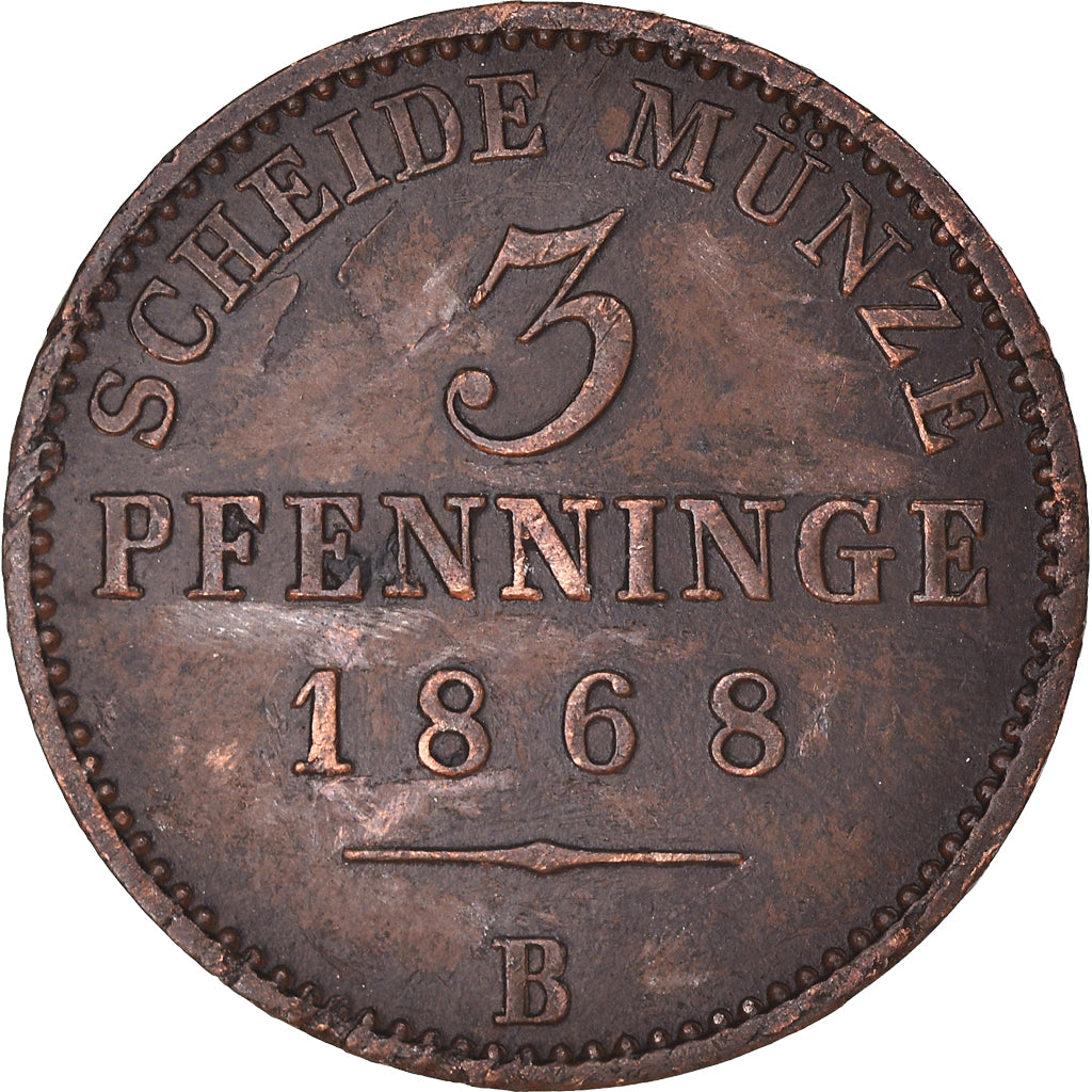Moneta, Stati tedeschi, PRUSSIA, Wilhelm I, 3 Pfennig, 1868, Hannover, BB+