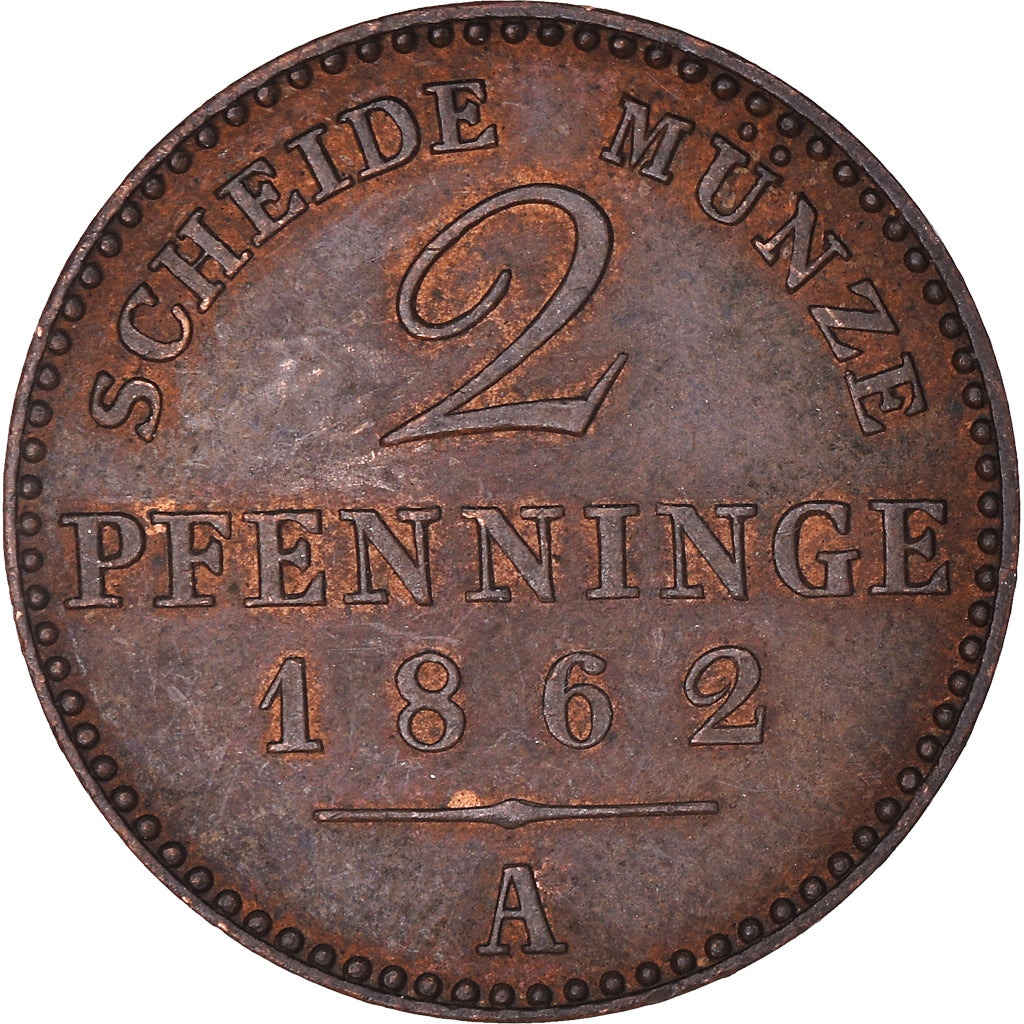Coin, German States, PRUSSIA, Wilhelm I, 2 Pfennig, 1862, Berlin, AU(50-53)