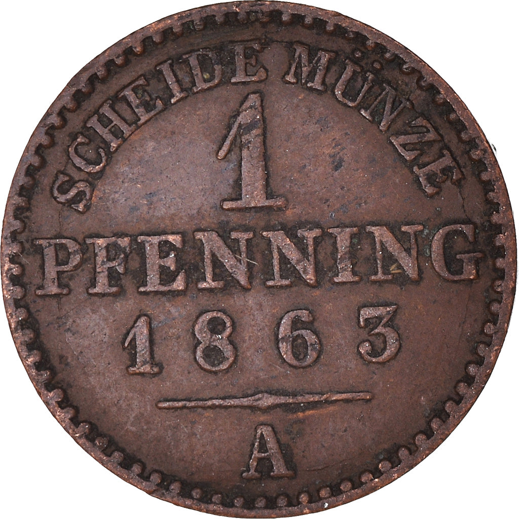 Coin, German States, PRUSSIA, Wilhelm I, Pfennig, 1863, Berlin, VF(30-35)