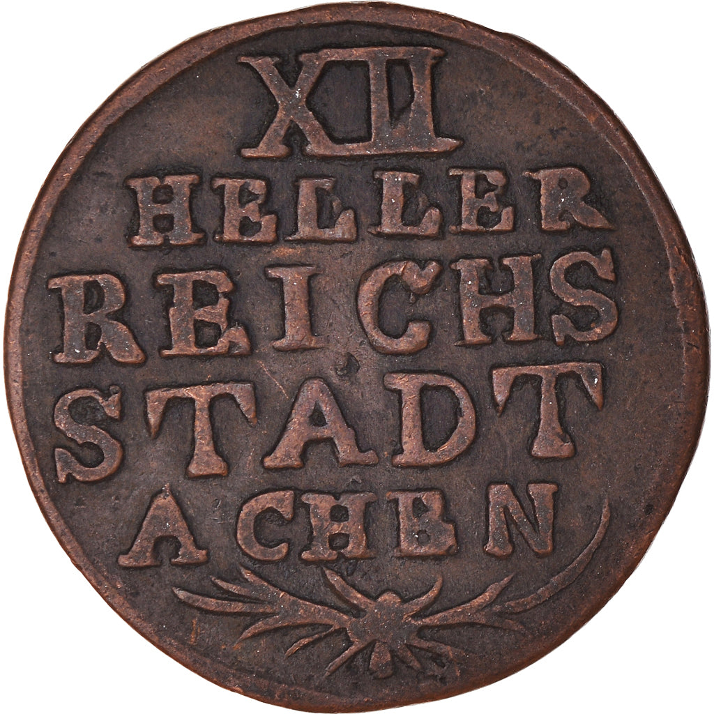 Coin, German States, AACHEN, 12 Heller, 1792, Aachen, VF(30-35), Copper, KM:51