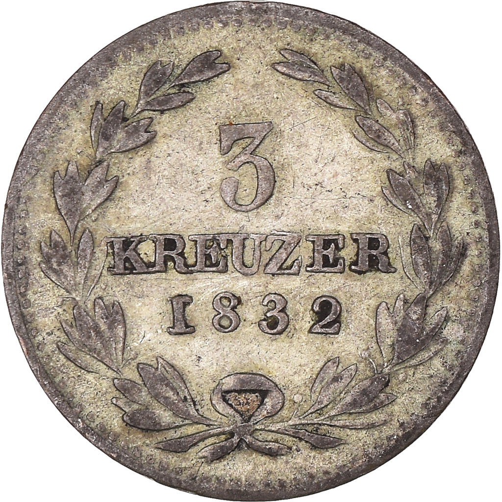 Coin, German States, BADEN, Ludwig I, 3 Kreuzer, 1832, VF(30-35), Silver, KM:199