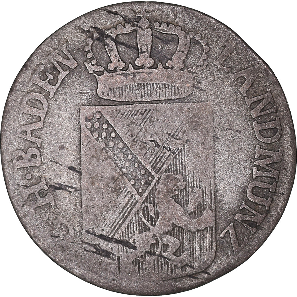 Coin, German States, BADEN, Karl Friedrich, 3 Kreuzer, 1811, VF(30-35), Silver
