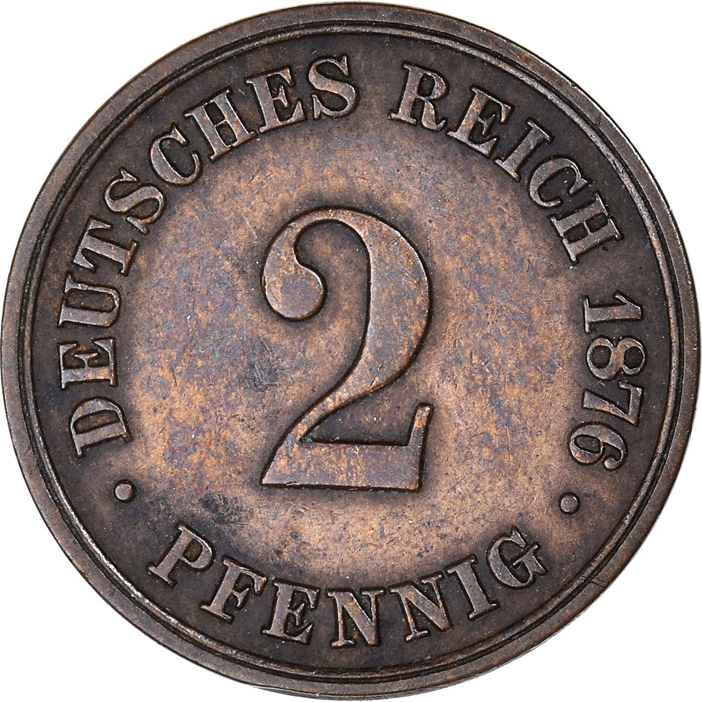 Coin, GERMANY - EMPIRE, Wilhelm I, 2 Pfennig, 1876, Hannover, EF(40-45), Copper