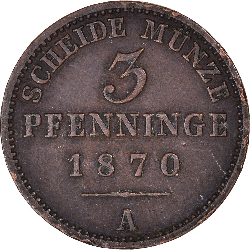 Moneta, Stati tedeschi, PRUSSIA, Wilhelm I, 3 Pfennig, 1870, Berlin, BB, Rame