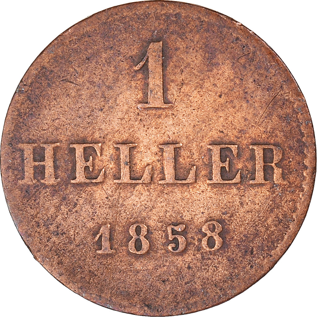 Coin, German States, FRANKFURT AM MAIN, Heller, 1858, Frankfurt, VF(30-35)