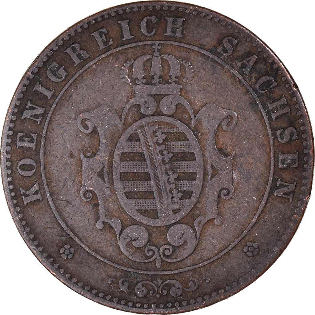 Moeda, Estados Alemães, SAXONY-ALBERTINE, Johann, 5 Pfennig, 1863, Dresden