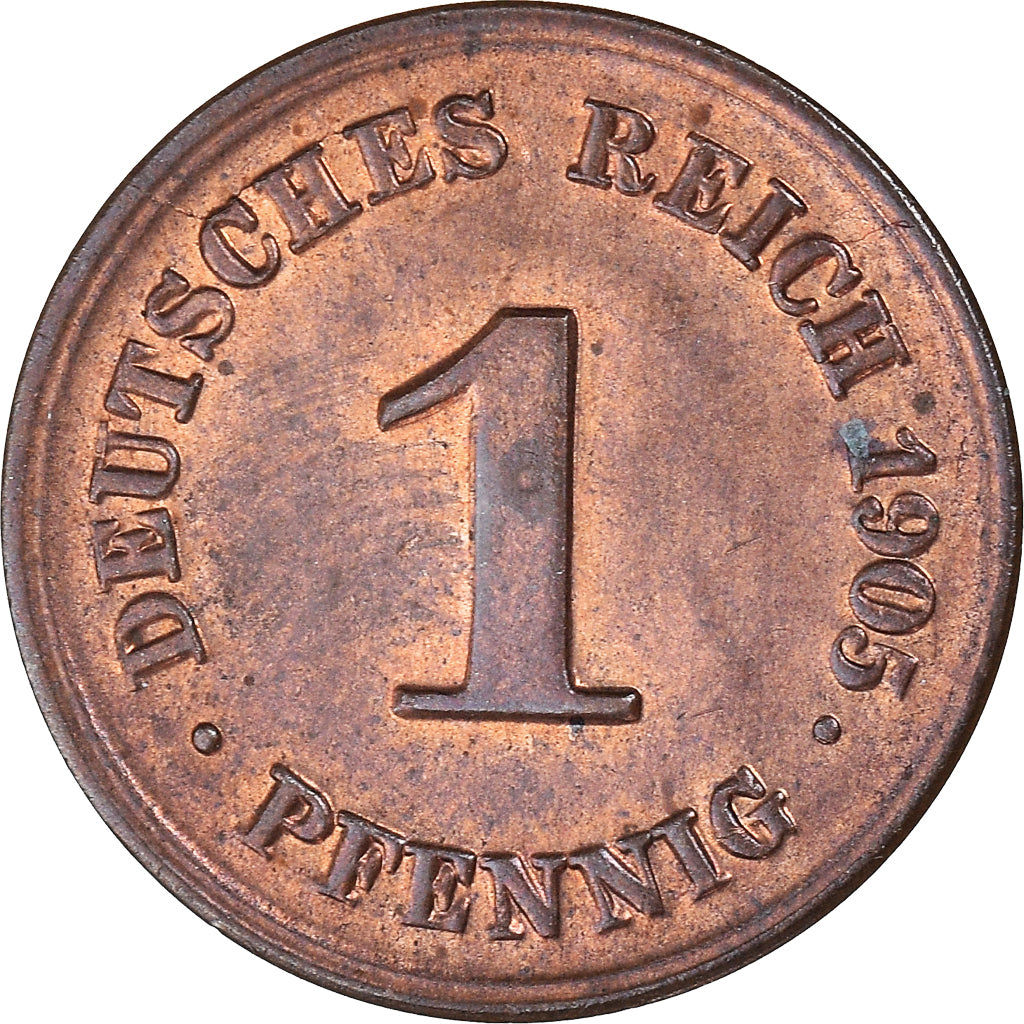 Coin, GERMANY - EMPIRE, Wilhelm II, Pfennig, 1905, Munich, AU(55-58), Copper