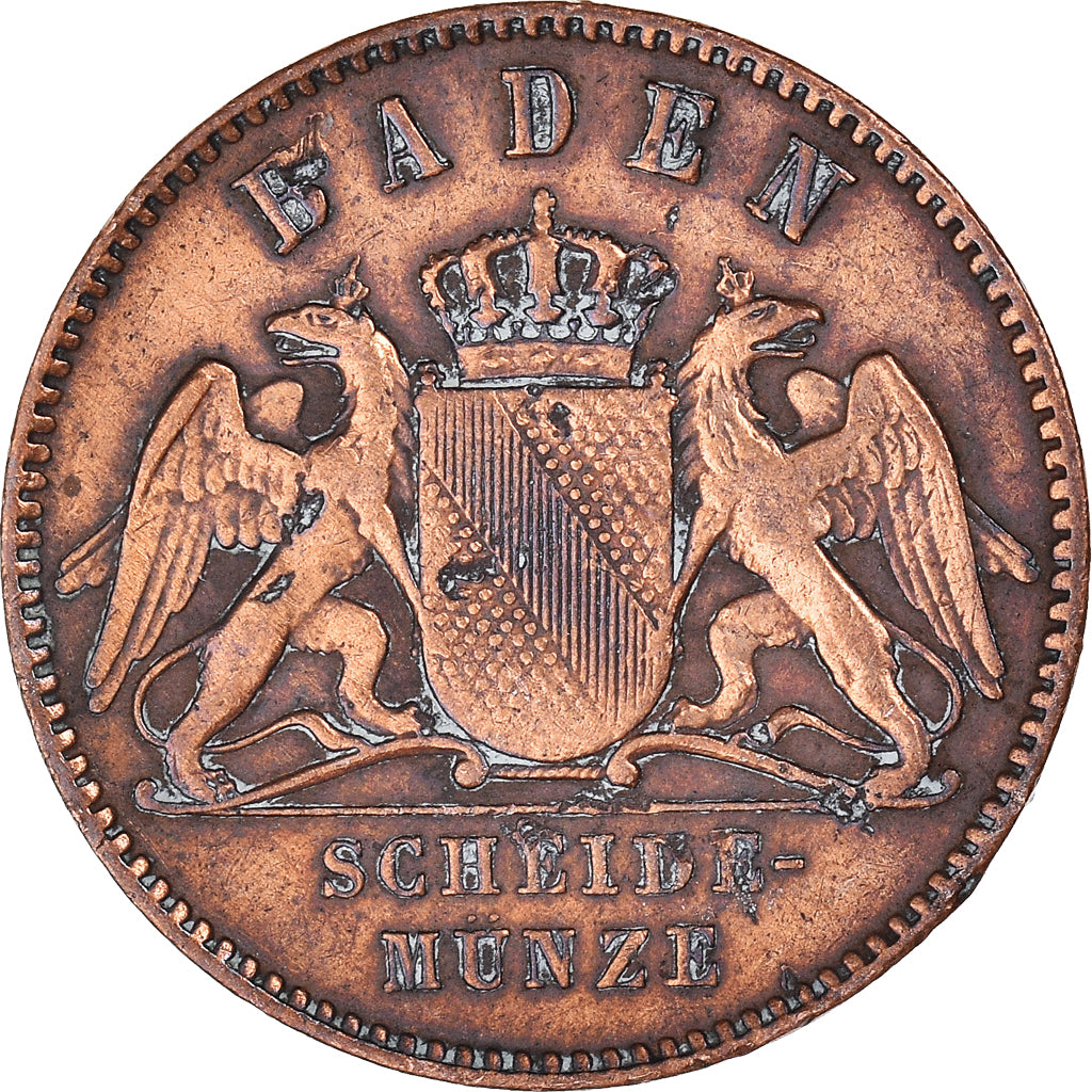 Moneta, Stati tedeschi, BADEN, Friedrich I, Kreuzer, 1869, BB, Rame, KM:242
