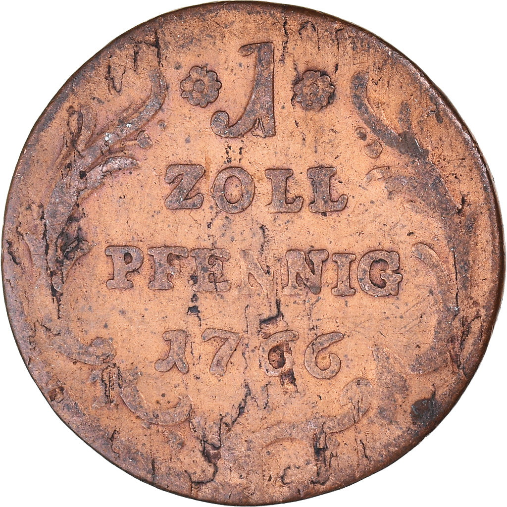Moeda, Estados Alemães, PFALZ-ELECTORAL PFALZ, Karl Theodor, Zollpfennig, 1766