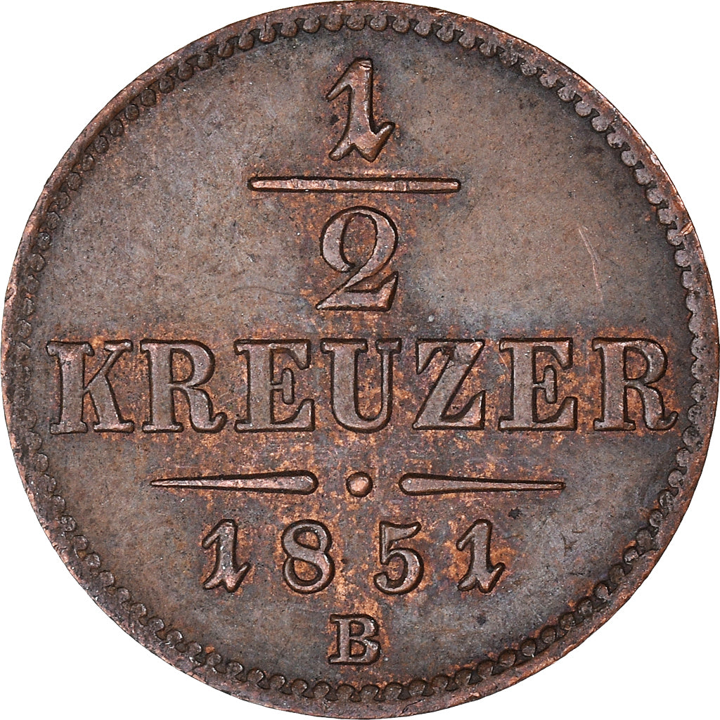 Moeda, Áustria, Franz Joseph I, 1/2 Kreuzer, 1851, Kremnitz, AU(55-58), Cobre