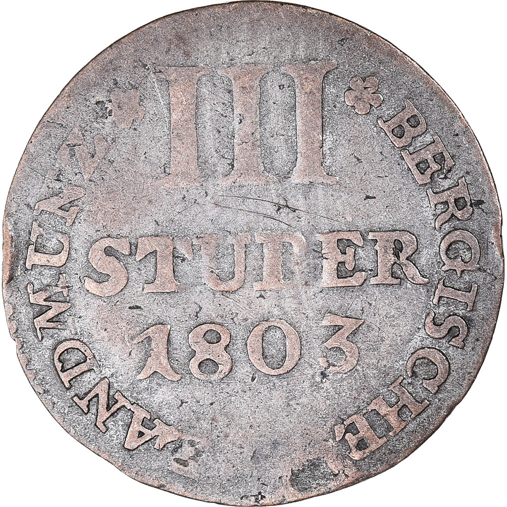 Moneta, Stati tedeschi, BERG, Maximilian IV Joseph, 3 Stüber, 1803, D, MB+
