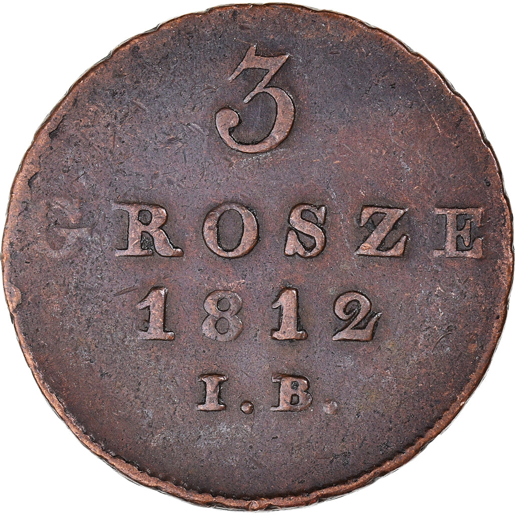 Monnaie, Pologne, Friedrich August I, 3 Grosze, 1812, Warsaw, TB+, Cuivre, KM:82